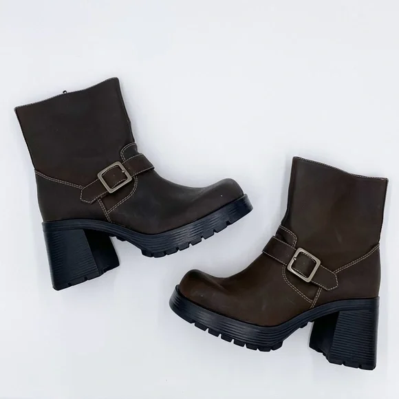 Vintage Y2K American Eagle Flex Brown Leather Chunky Platform Boots Size 10 - Picture 9 of 15